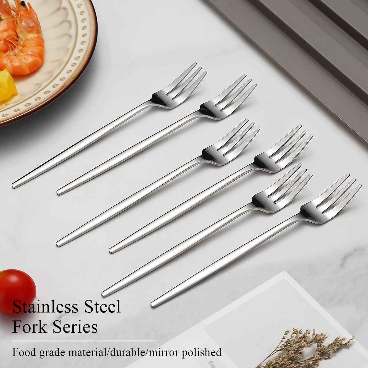 Evanda Dessert Forks Set of 12 Pack 6.3''/16.5cm  Stainless Steel Pastry Fork  Family Appetizer Fork for Fruit  Cake  Cheese  Party Trips  Cafes  Restaurants  Easy To Clean  Dishwasher Safe